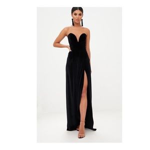 Black Velvet Draped Wrap Detail Bandeau Maxi Dress